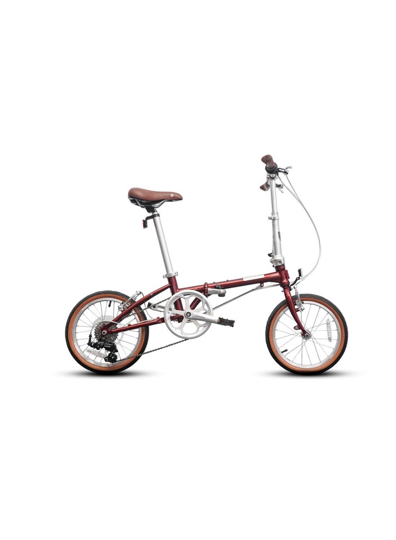 DAHON Boardwalk D7 16" 7-Speed Folding Bike, Dark Red | Chromoly Steel Frame, V-Brakes - Image 1